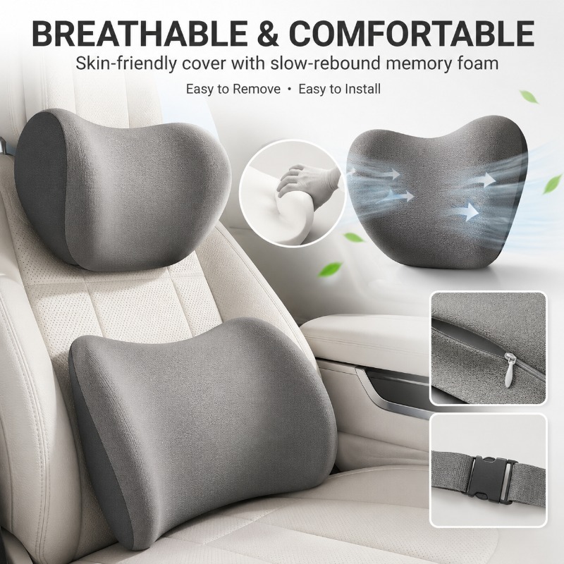 Car Headrest Neck Pillow and L - Memory Foam Car Neck Pillow Lumbar Support review and price